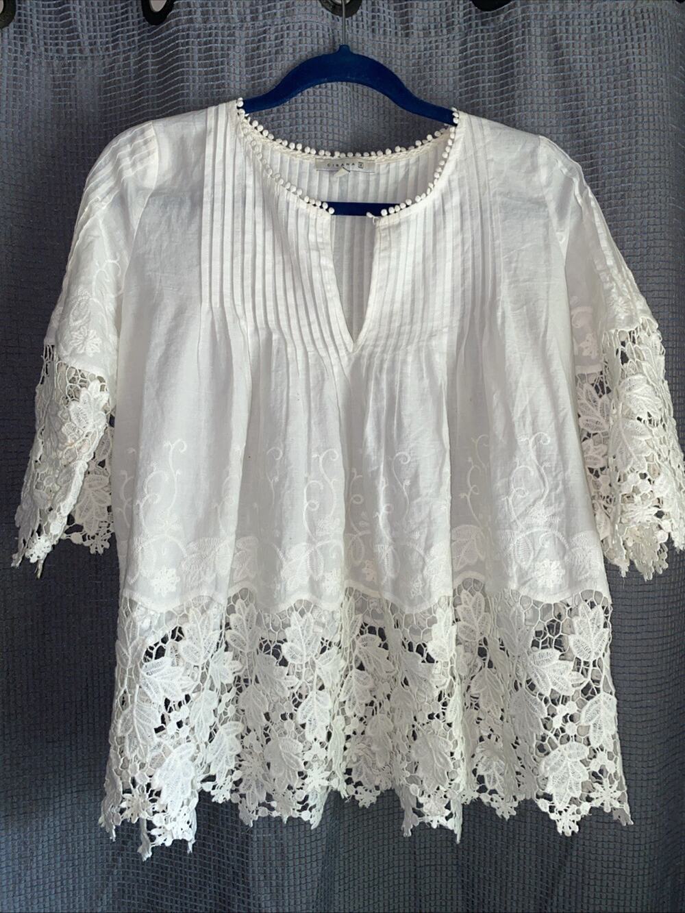 CIRANA women’s Linen Lace Scoop Neck Top Floral Cottagecore